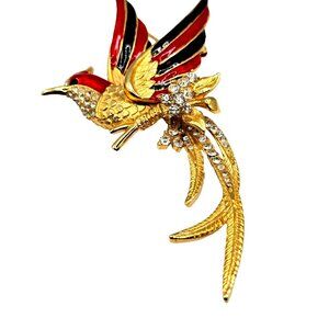 BOUCHER phoenix brooch enamel gp rhinestones 4" long number worn